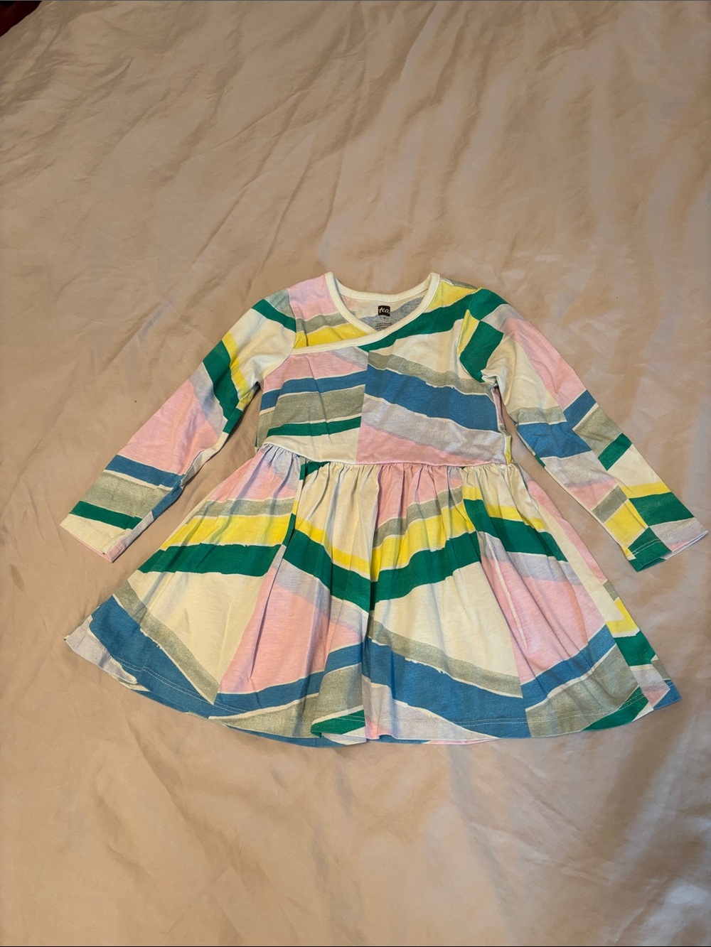 Tea Collection Geometric Stripe Dress Size 3T Long Sleeve Twirl Dress